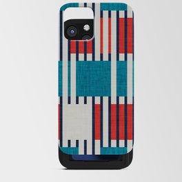 Bold minimalist retro stripes // midnight blue neon red and teal blue geometric grid  iPhone Card Case