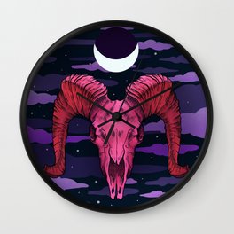 Pink ram skull Wall Clock