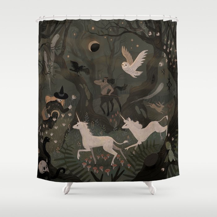 Spooky Forest with Ghosts Shower Curtain