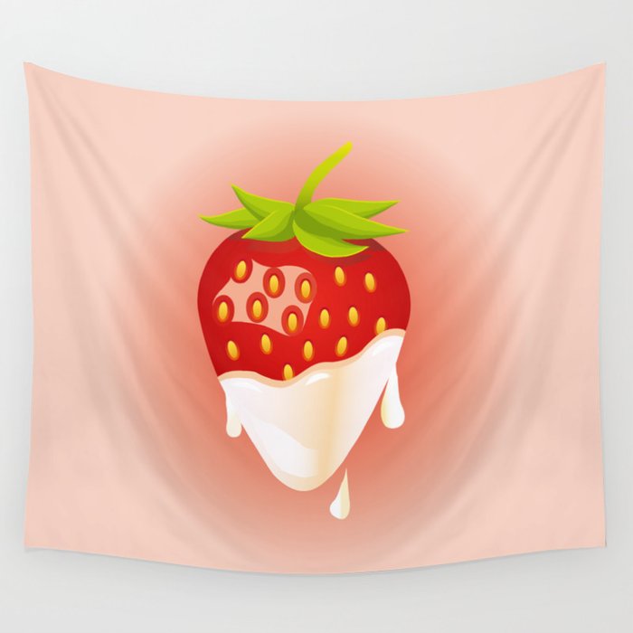 Strawberry covered with cream Wall Tapestry