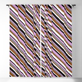 [ Thumbnail: Eyecatching Plum, Grey, Brown, White & Black Colored Striped/Lined Pattern Blackout Curtain ]