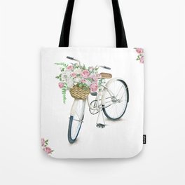 Vintage White Bicycle with English Roses Tote Bag