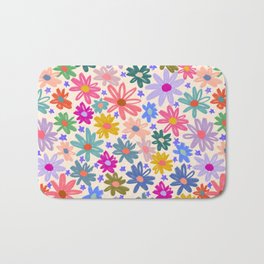 Bright Flowers and Stars Bath Mat | Back To School, Graphic Design, Drawing, Illustration, Flowers, Pattern, Kids, Stars, Curated, Children 