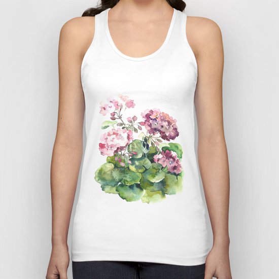 Watercolor pink geranium flowers aquarelle Unisex Tank Top
