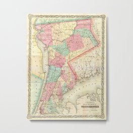Vintage Map of Westchester New York (1864) Metal Print | Vintage, Illustration 