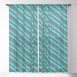 [ Thumbnail: Dark Turquoise & Dark Slate Gray Colored Lined Pattern Sheer Curtain ]