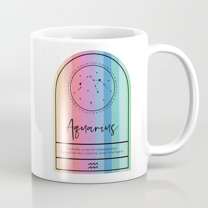 Aquarius Zodiac | Rainbow Stripe Coffee Mug
