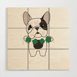 Bulldog Shamrocks Cute Animals For Luck Wood Wall Art