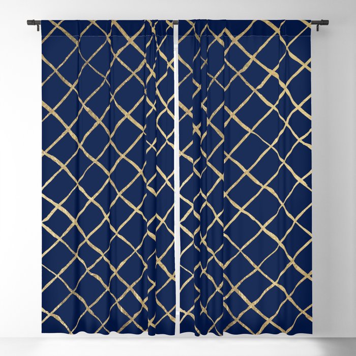 Elegant Abstract Geometrical Navy Blue, Blue Gold Curtains