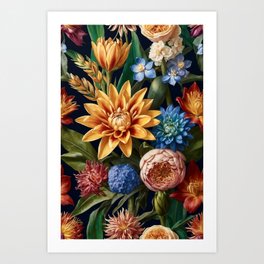 A Bouquet of exotic flowers on solid background inspired by masterpieces from 19 centuries ari adi cohen Art Print