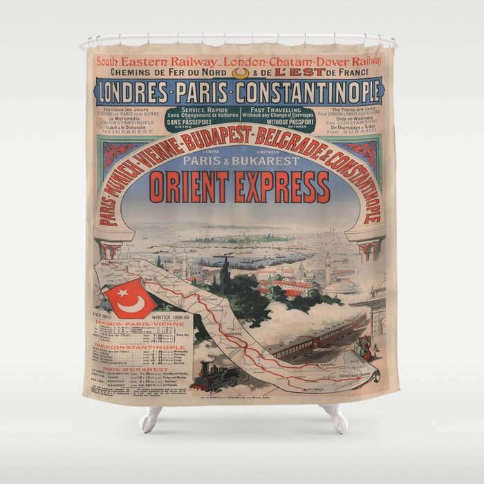 Vintage Poster Orient Express Shower, Vintage Shower Curtain Railways