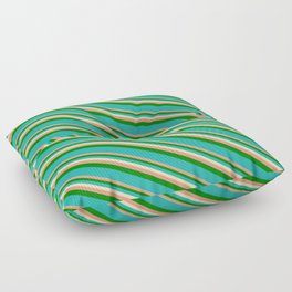 [ Thumbnail: Beige, Dark Salmon, Green & Light Sea Green Colored Lines Pattern Floor Pillow ]