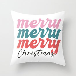merry merry merry christmas multicolor typography Throw Pillow