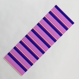 [ Thumbnail: Deep Pink, Beige, Purple, Dark Blue, and Orchid Colored Stripes Pattern Yoga Mat ]