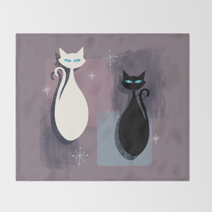Jazzy Midcentury Modern Black And White Abstract Cats Throw