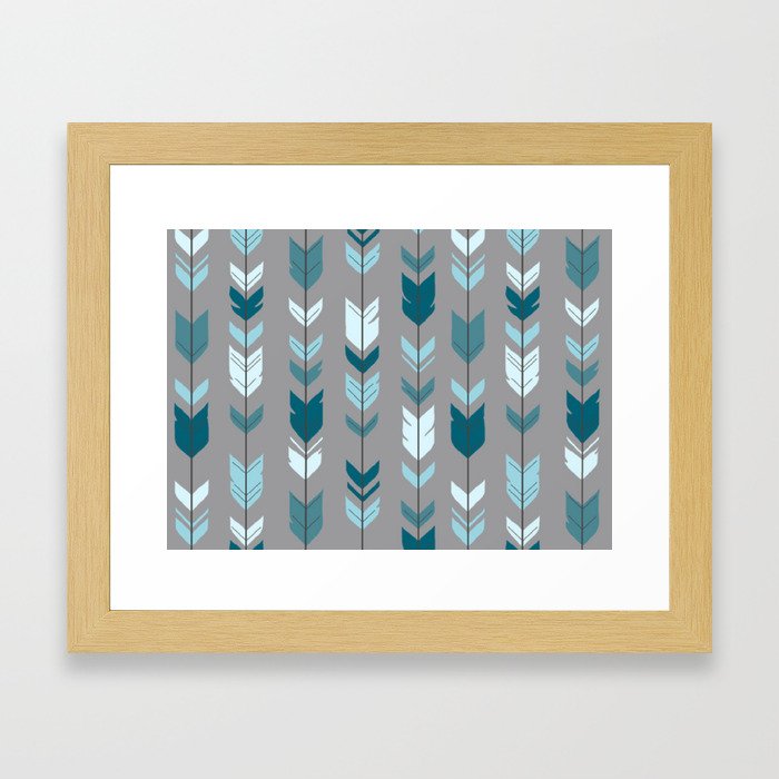 Feathered Blue Arrows Framed Art Print