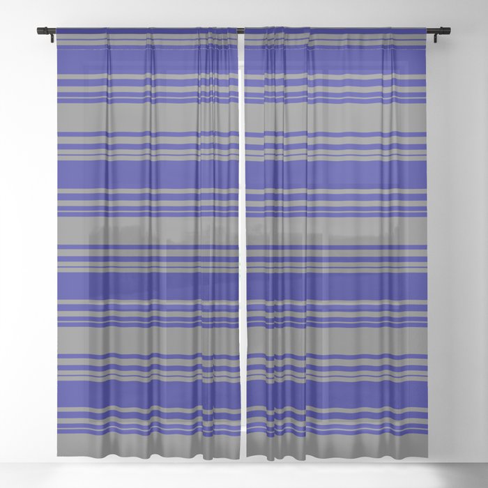 Blue and Dim Grey Colored Stripes Pattern Sheer Curtain