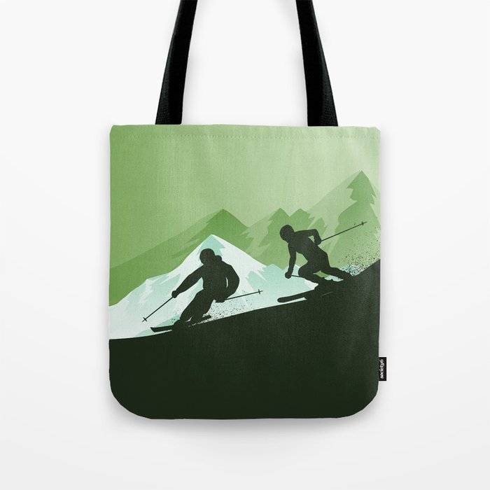 Winter Sport - Best Skiing Design Ever - Green Background Tote Bag