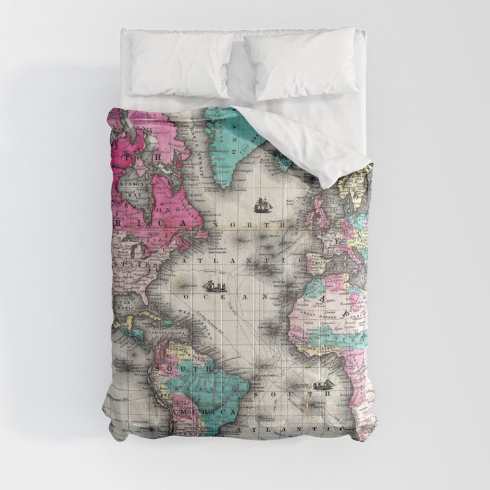Vintage Map of The World (1852) - Stylized Comforter