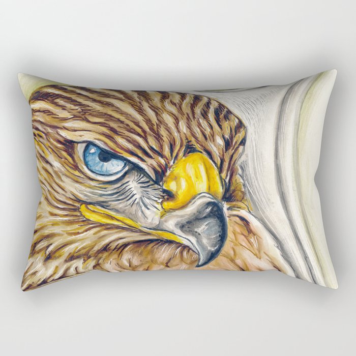 Red Tail Hawk Raptor Bird Wildlife Ink Art Rectangular Pillow