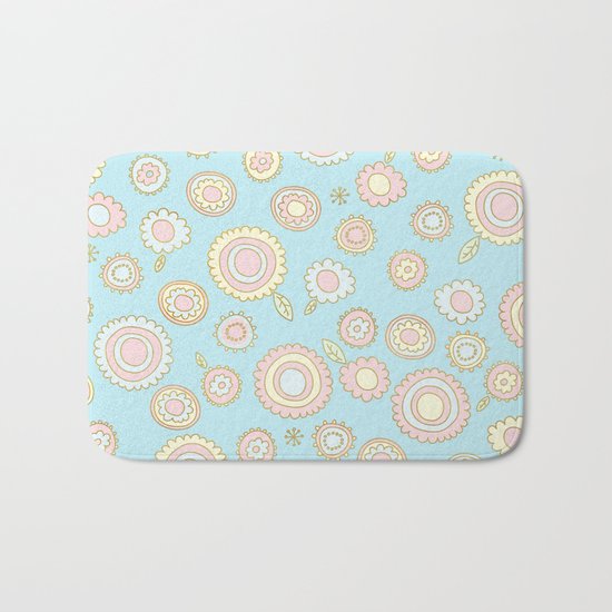 Cute Pastel Doodle Flower Pattern Bath Mat