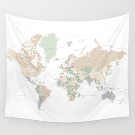 World map with cities, "Anouk" Wall Tapestry