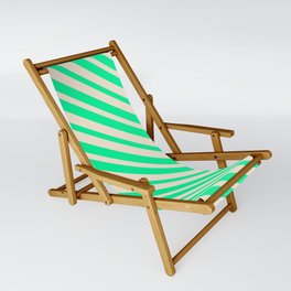 [ Thumbnail: Beige & Green Colored Lines/Stripes Pattern Sling Chair ]