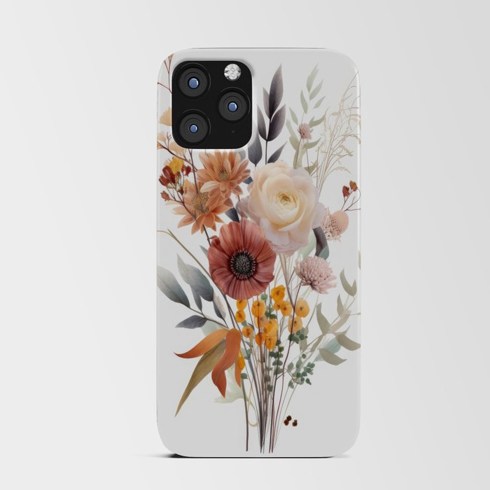 Boho Floral Botanical Print with Shades of Rose, Peach, Yellow, Beige White and Blue iPhone Card Case
