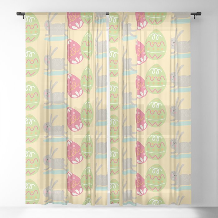 Colorful Pastel Easter Egg Rabbit Pattern Sheer Curtain