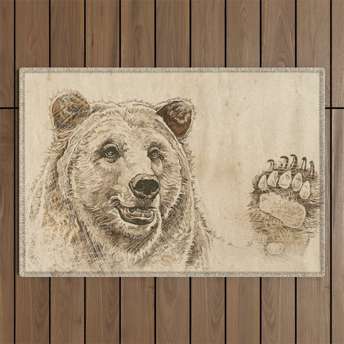 Grizzly Bear Greeting Outdoor Rug
