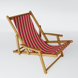 [ Thumbnail: Dark Khaki, Crimson, and Black Colored Striped/Lined Pattern Sling Chair ]