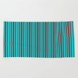 [ Thumbnail: Dark Turquoise and Brown Colored Pattern of Stripes Beach Towel ]