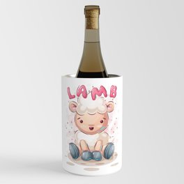 Cute Funny Cartoon Lamb Character Pink Animal Illustration Wine Chiller