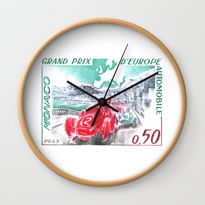 1963 Monaco Grand Prix Postage Stamp Wall Clock