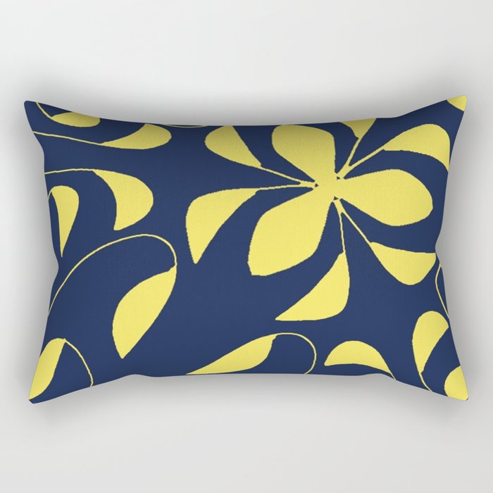 Leafy Vines Yellow and Navy Blue Rectangular Pillow