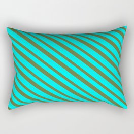 [ Thumbnail: Cyan and Dark Olive Green Colored Pattern of Stripes Rectangular Pillow ]