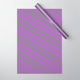 [ Thumbnail: Grey and Orchid Colored Pattern of Stripes Wrapping Paper ]