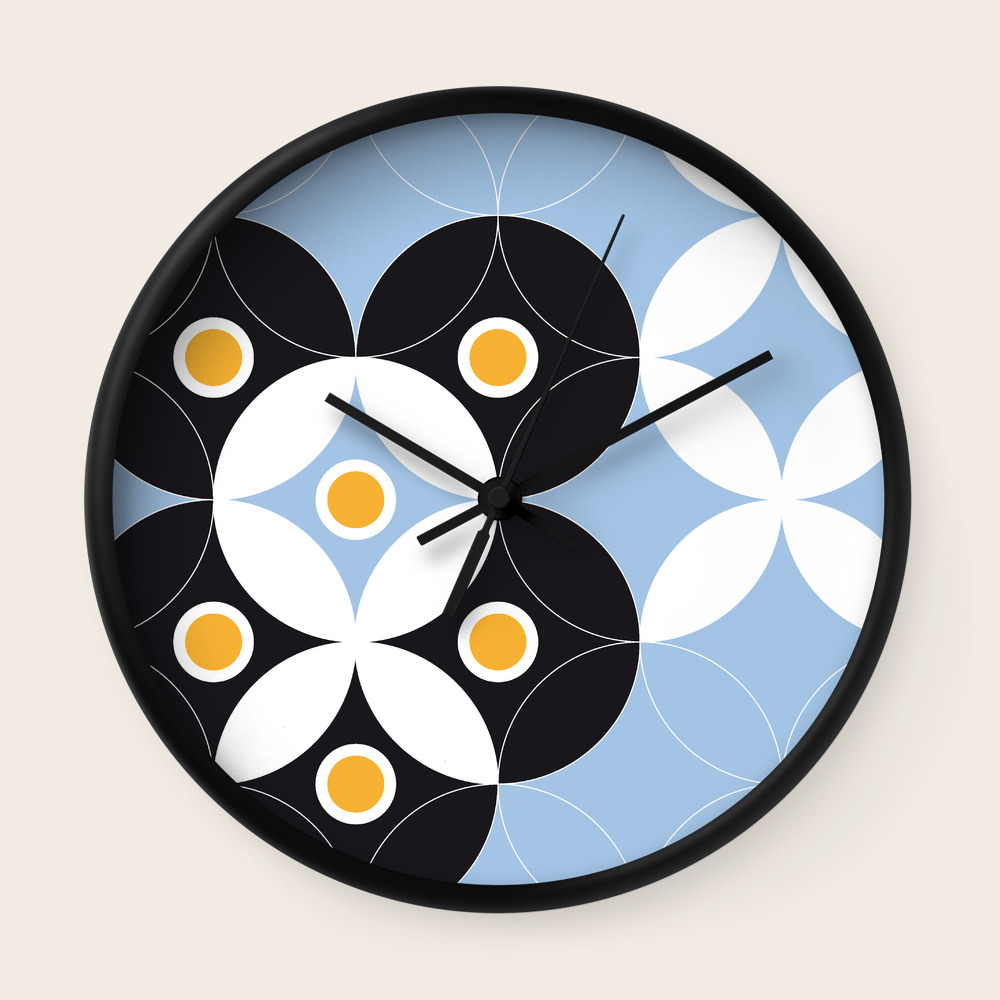 Blue White Black Greek Modern Mosaic Wall Clock By Ullaspatterns
