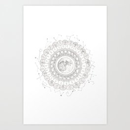 Lace Pattern with Full Moon and Constellations Illustration Art Print