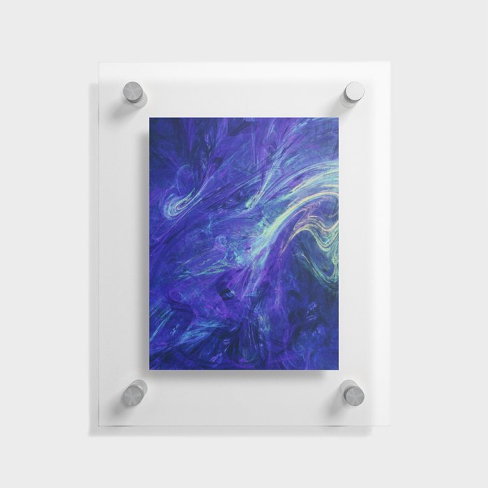 Blue Liquid Splash Neon Swirl Abstract Artwork Floating Acrylic Print