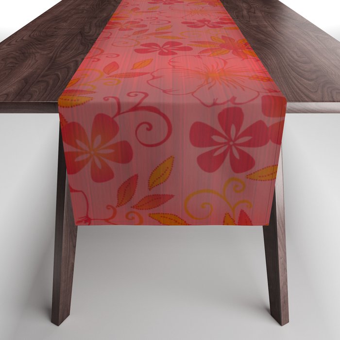 Red Orange Silk Metallic Floral Modern Collection Table Runner