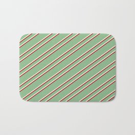 [ Thumbnail: Dark Sea Green, Beige & Brown Colored Stripes Pattern Bath Mat ]