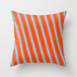 [ Thumbnail: Red and Sky Blue Colored Pattern of Stripes Throw Pillow ]