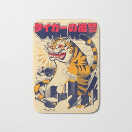 The Revenge of the Tiger Bath Mat | Cops, Godzilla, Tigers, Kanji, Drawing, Kaiju, Monster, City, Digital, Retro 