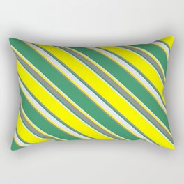 [ Thumbnail: Yellow, Gray, Sea Green, and Lavender Colored Striped Pattern Rectangular Pillow ]