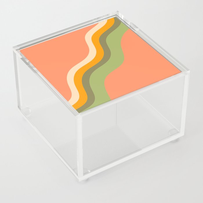 Loana - Orange Green Colourful Wavy Minimalistic Retro Stripes Art Design Pattern  Acrylic Box