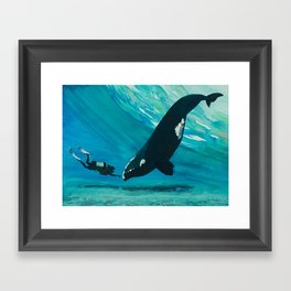 Whale & Diver Framed Art Print