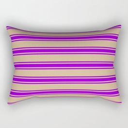 [ Thumbnail: Tan and Dark Violet Colored Lined/Striped Pattern Rectangular Pillow ]