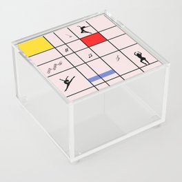 Dancing like Piet Mondrian - Composition with Red, Yellow, and Blue on the light pink background Acrylic Box