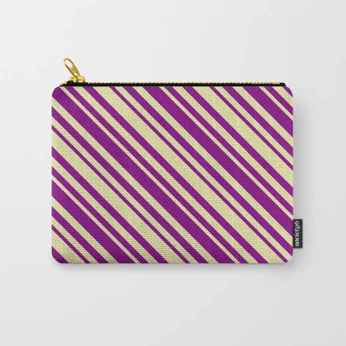Pale Goldenrod and Purple Colored Lined Pattern Carry-All Pouch